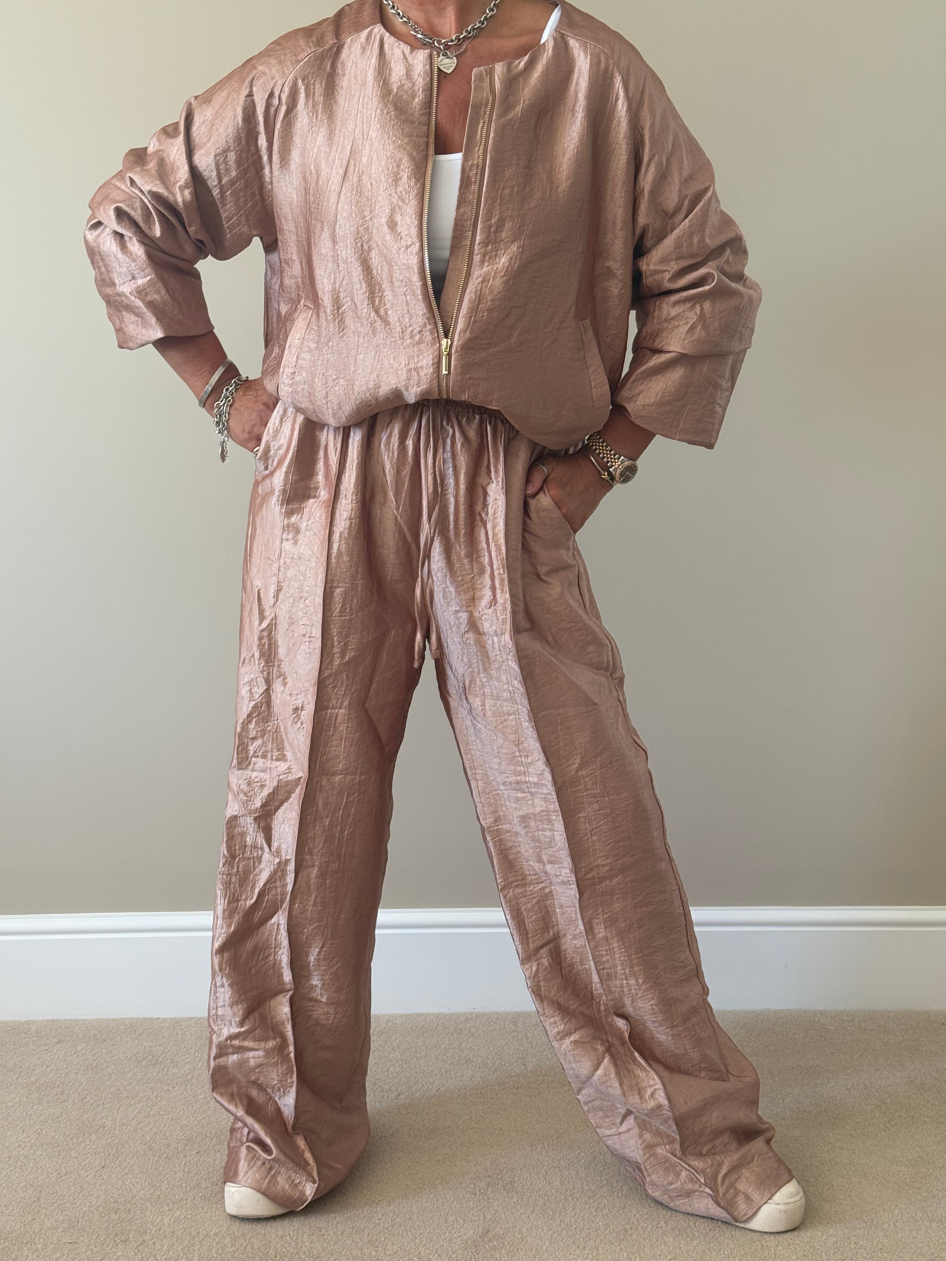 Pink Shimmer Wide Leg Trousers