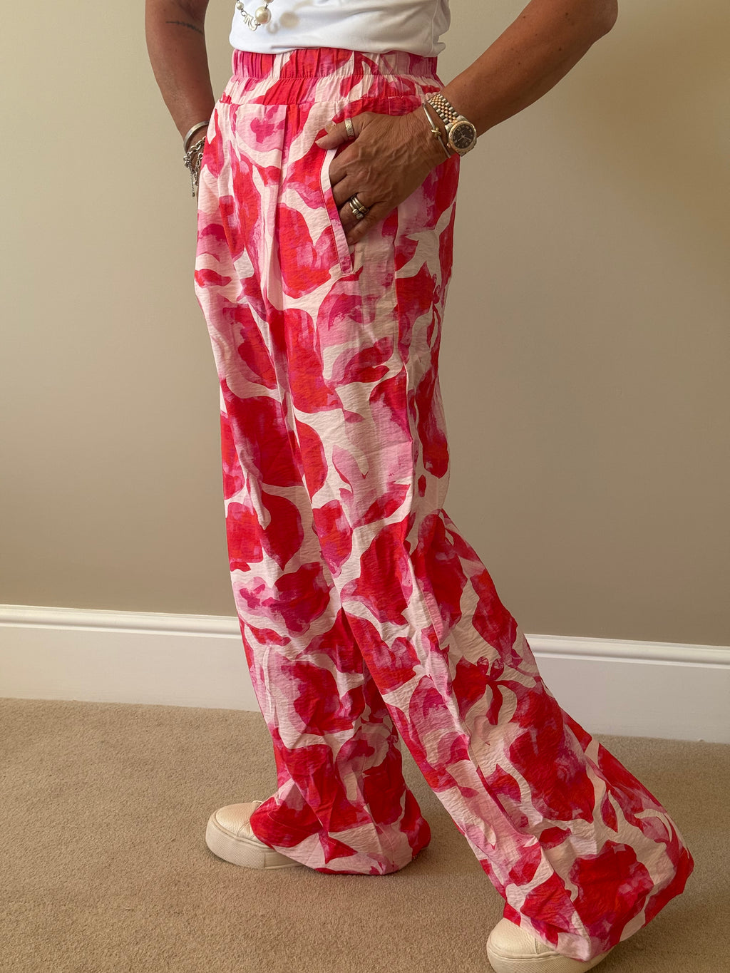 Pink and Red Wide Leg Trouser