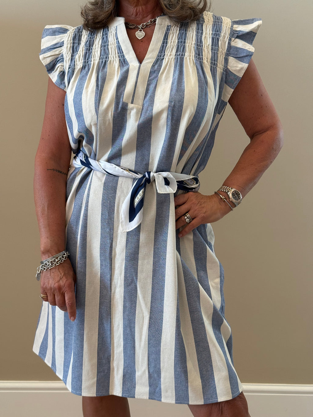 Blue Striped Midi Dress