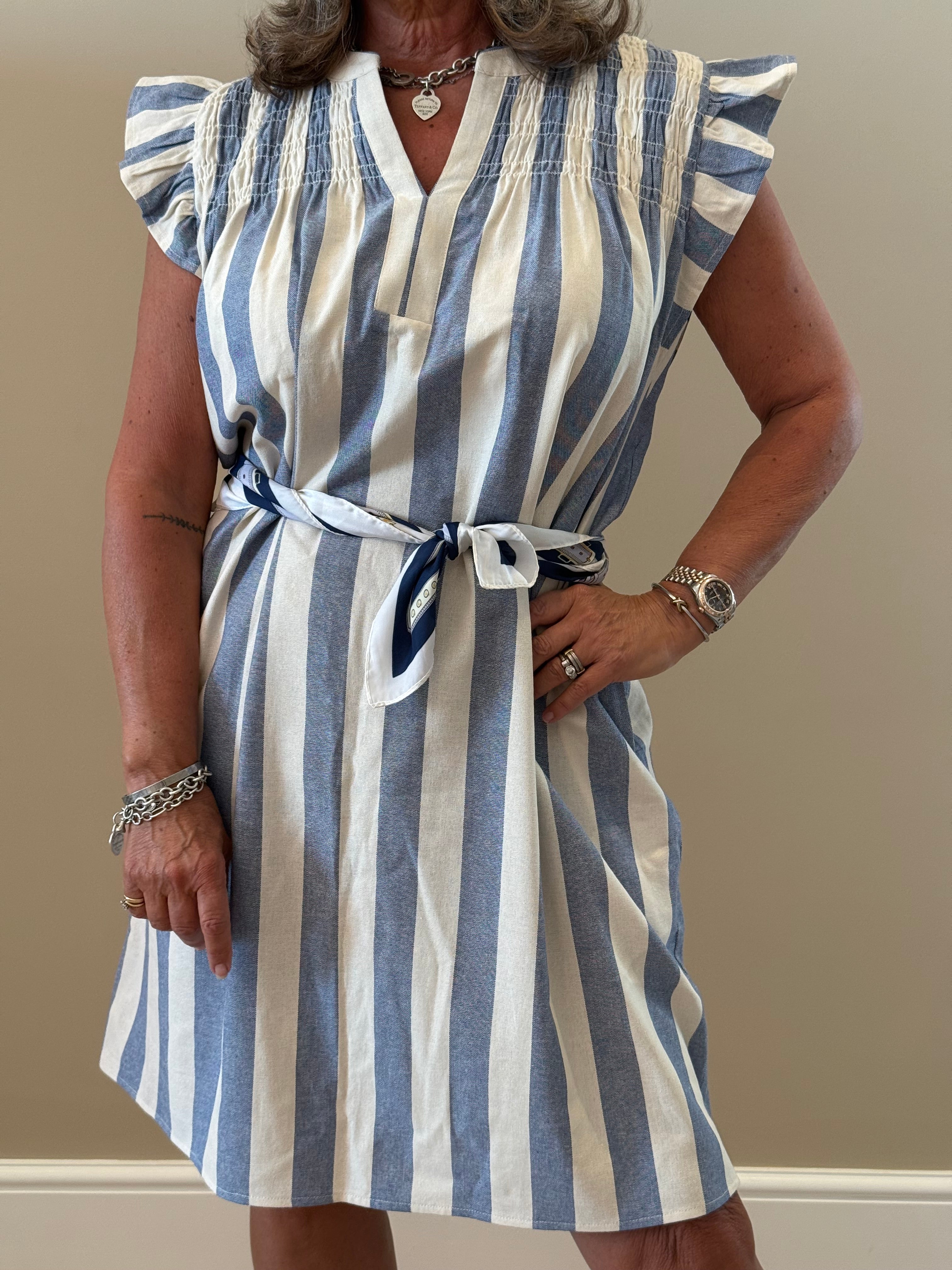Blue Striped Midi Dress