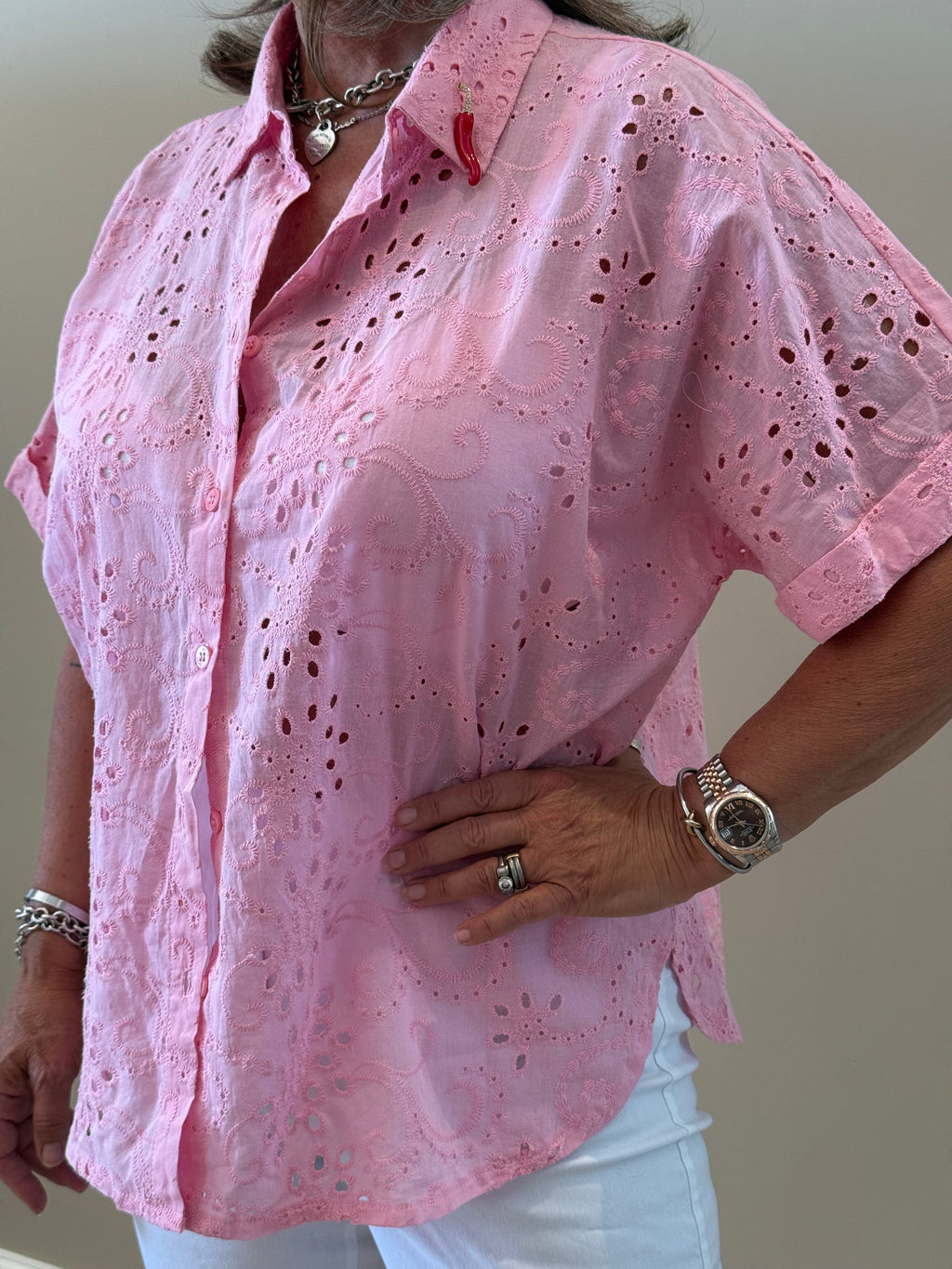 Pink Broderie Anglaise Blouse