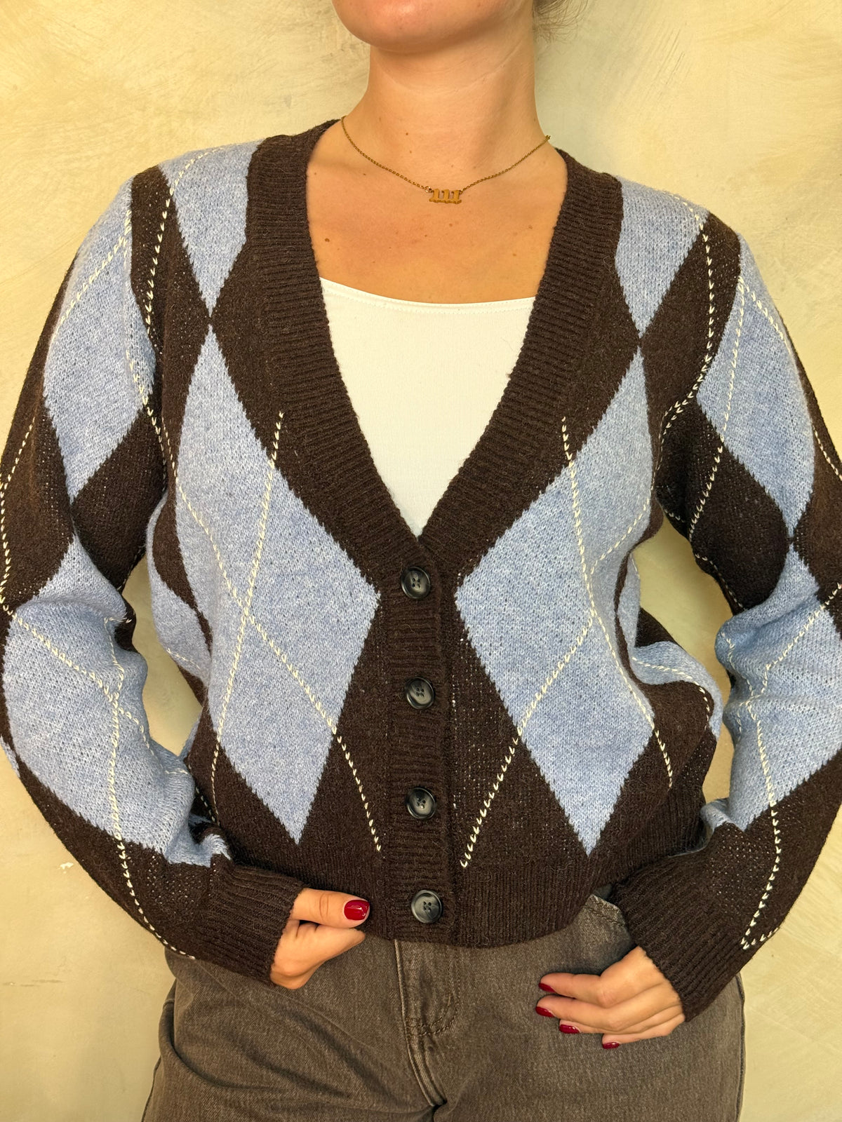 Brown & Blue Argyle Cardigan