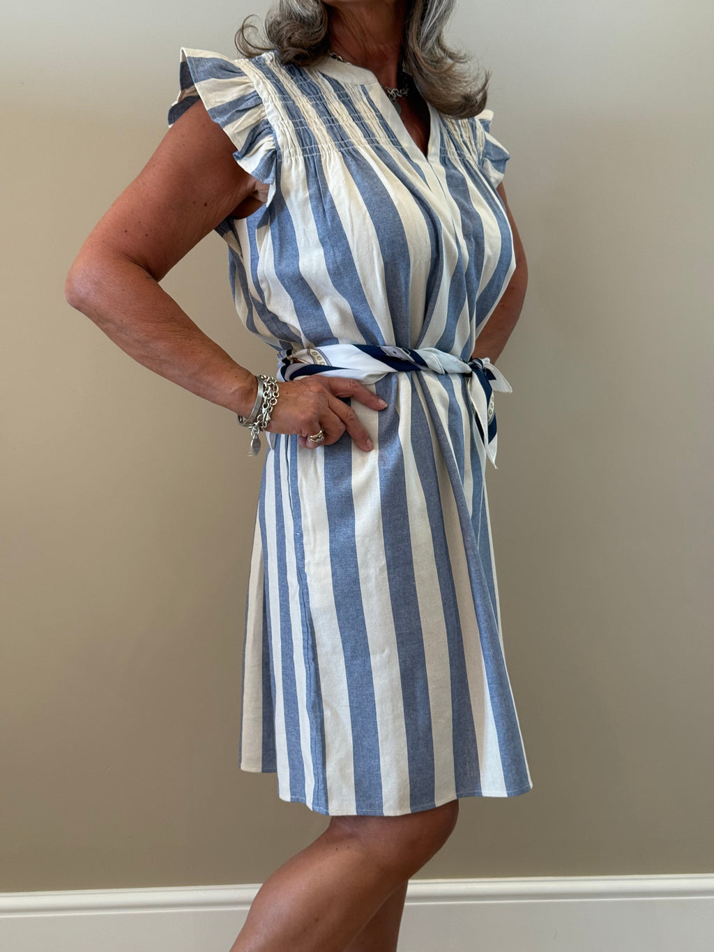 Blue Striped Midi Dress