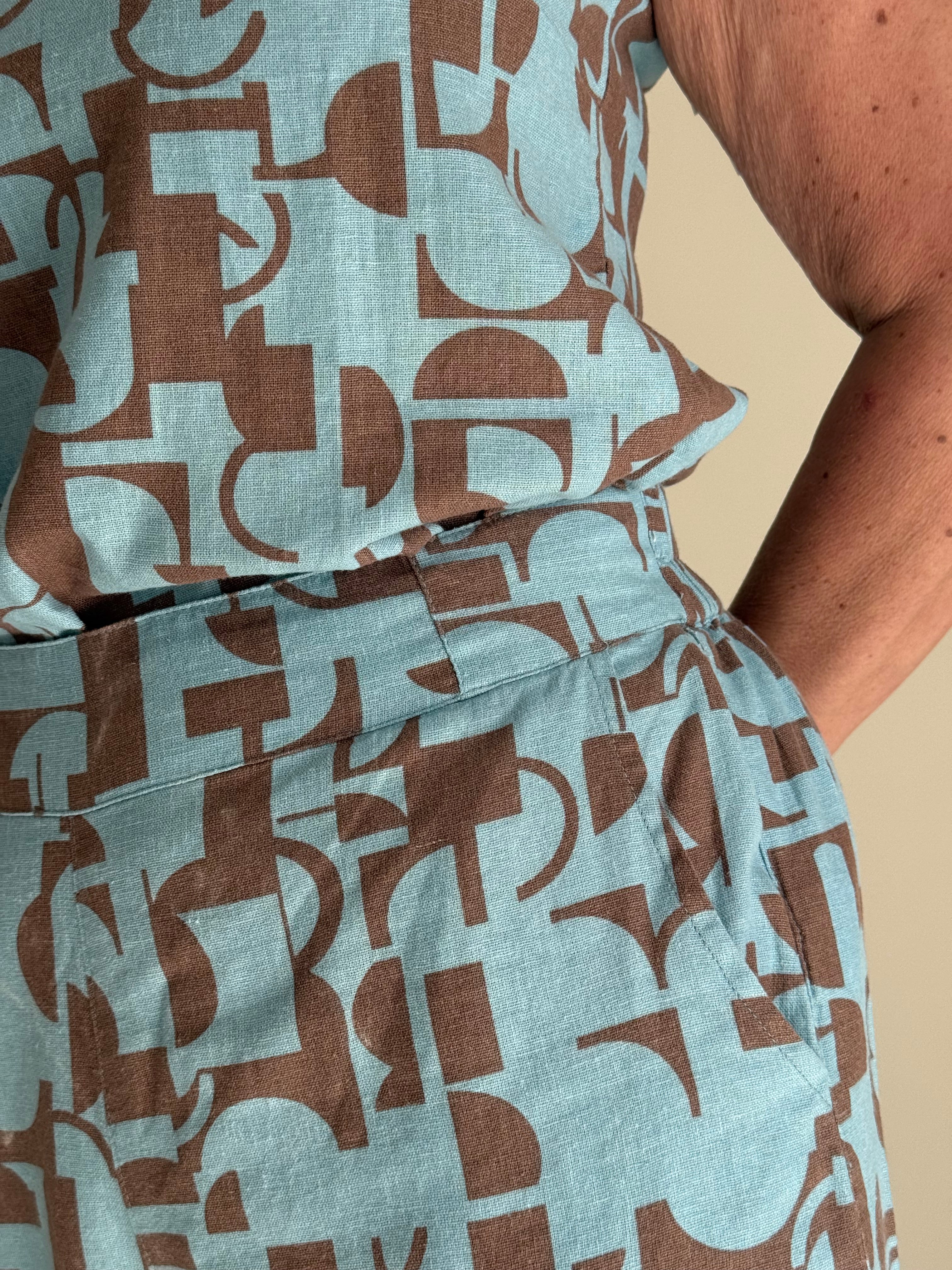 Teal Two Tone Linen Top