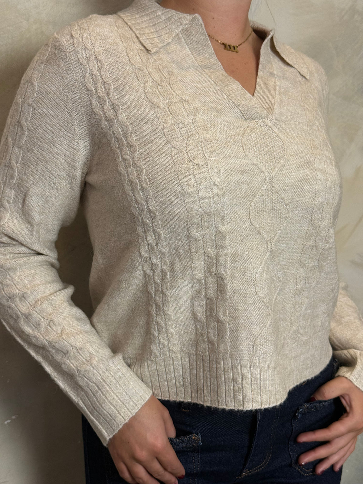 Cream Knitted Collar Jumper