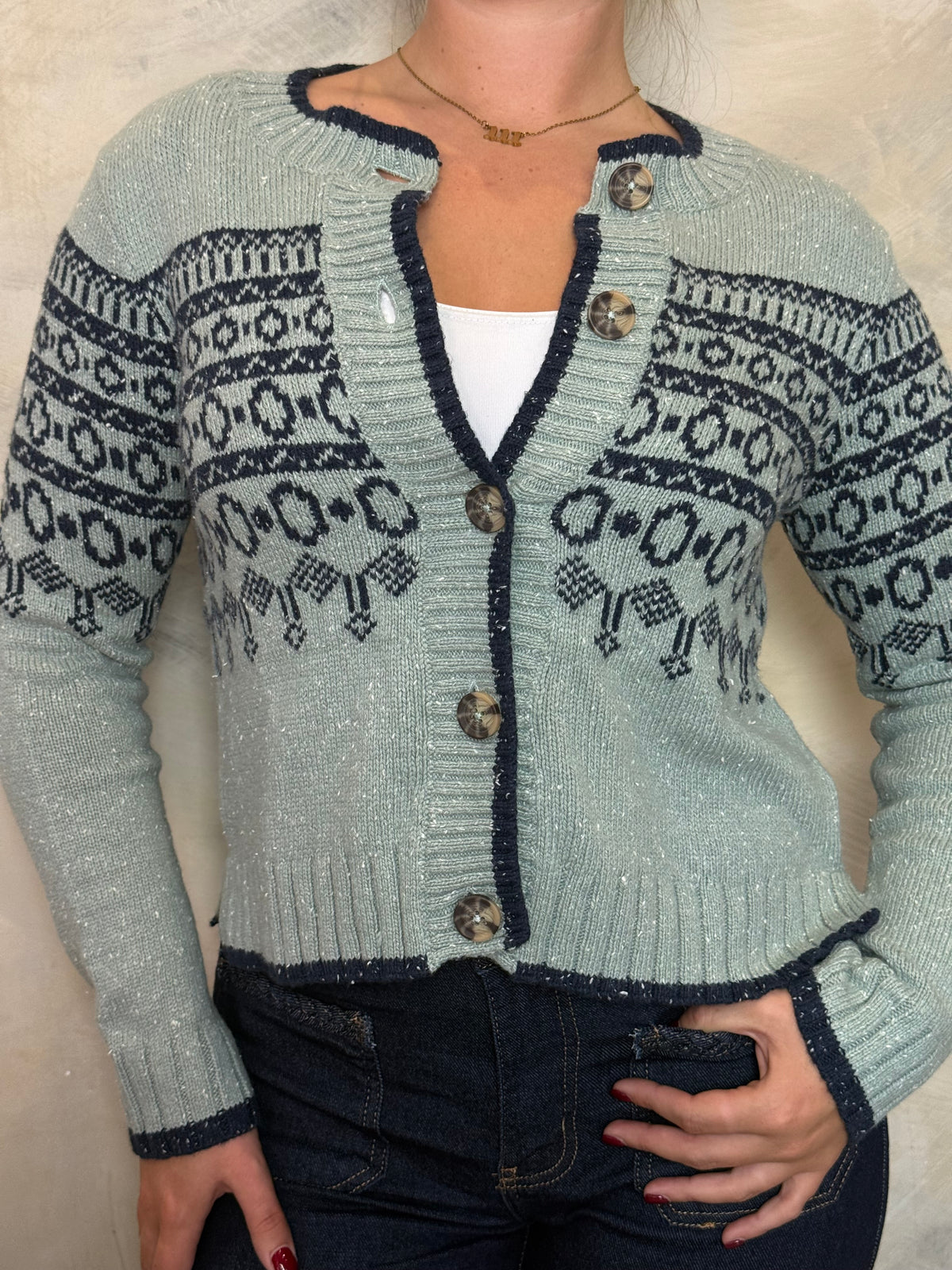 Sage Fair Isle Knitted Cardigan