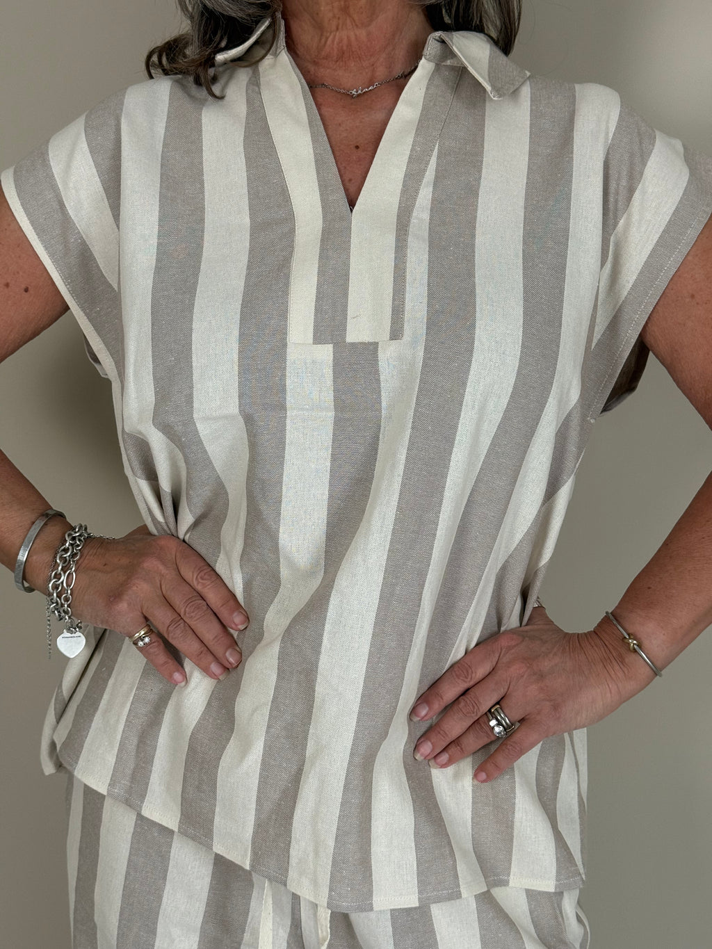 Beige Striped Blouse