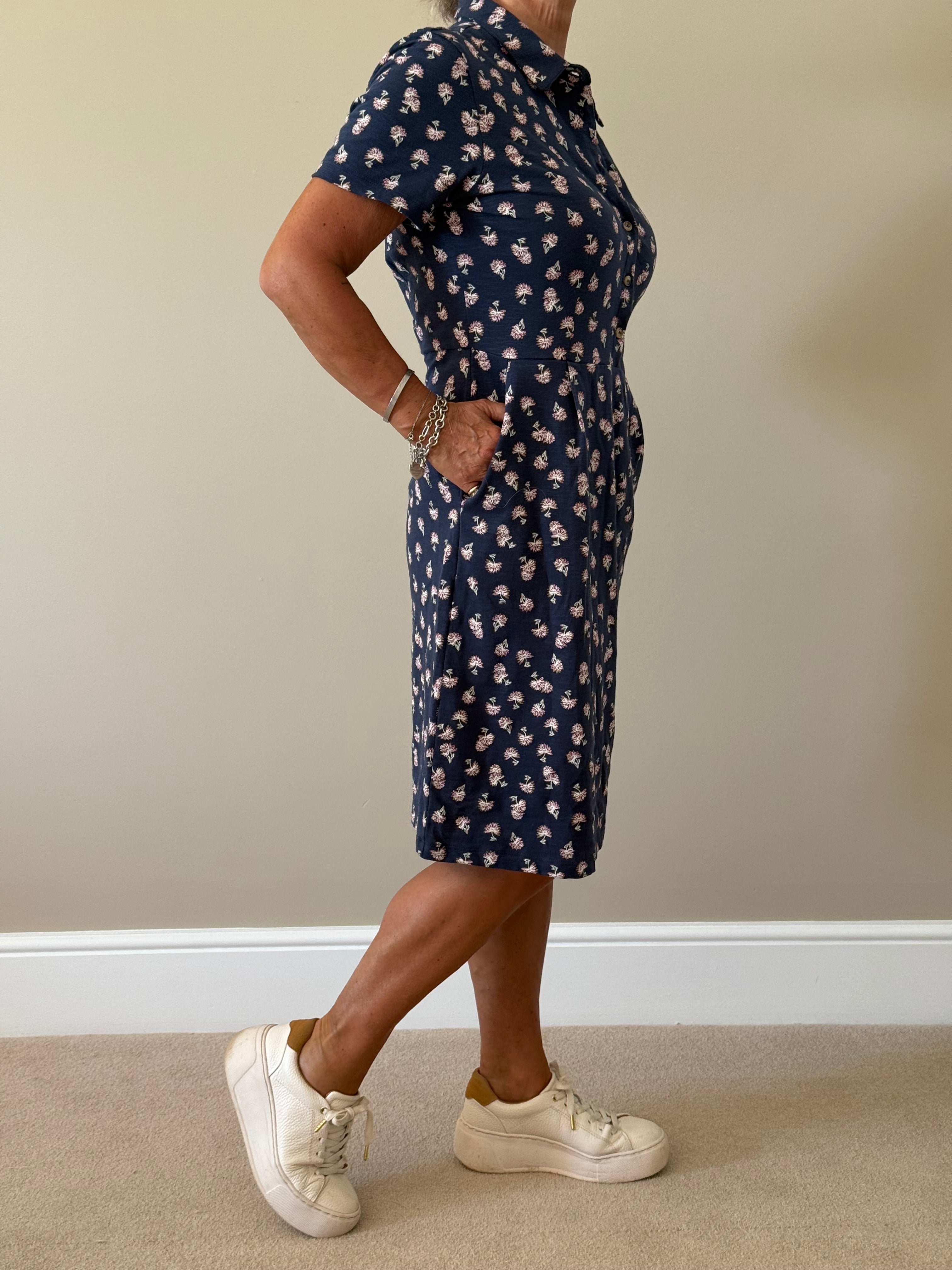 Navy Floral Print Midi Dress