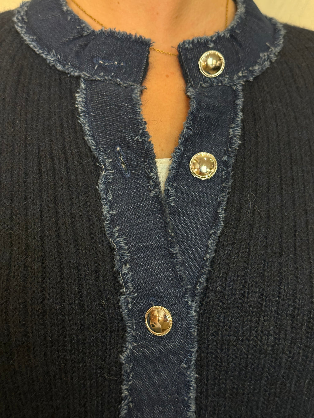 Navy Knit Denim Cardigan