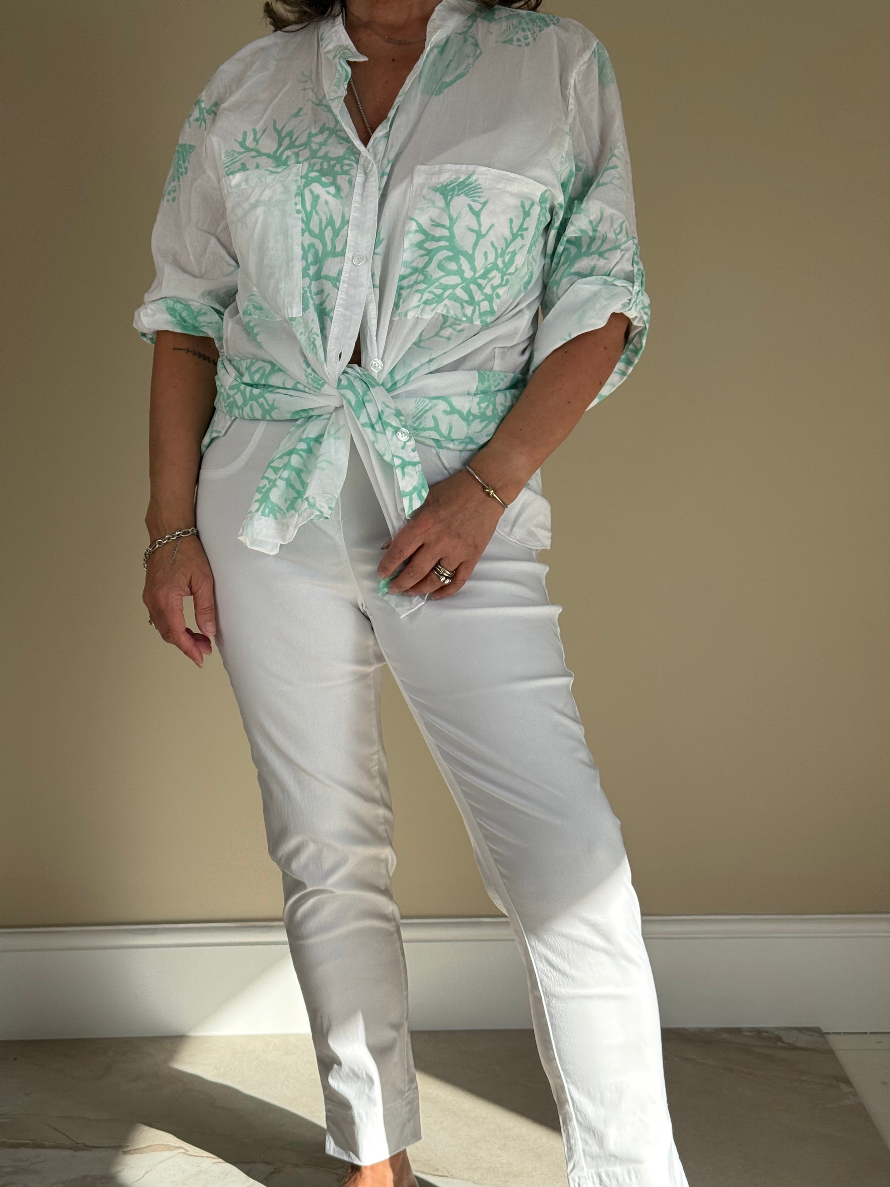 Mint Green Coral Print Linen Dress