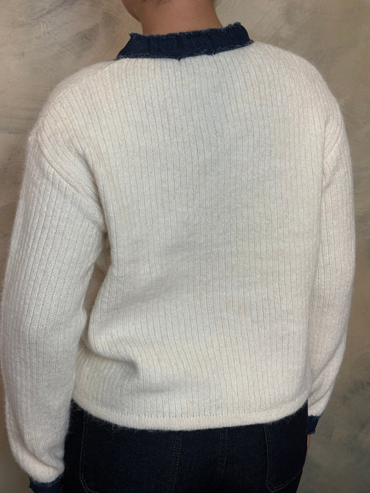 Cream & Denim Knit Cardigan