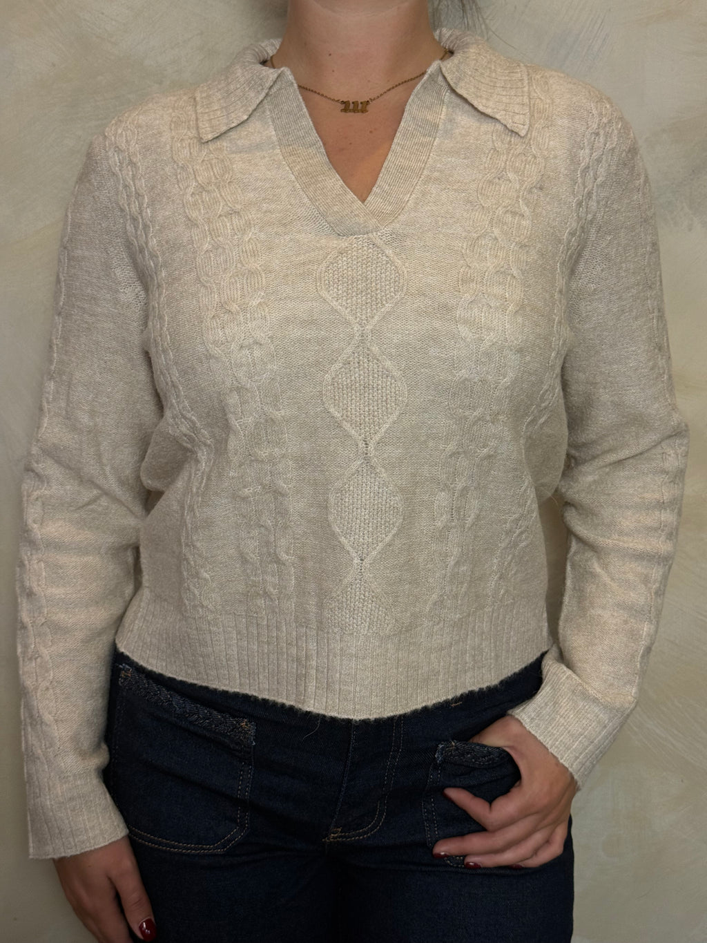 Cream Knitted Collar Jumper