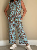 Teal Two Tone Linen Trousers