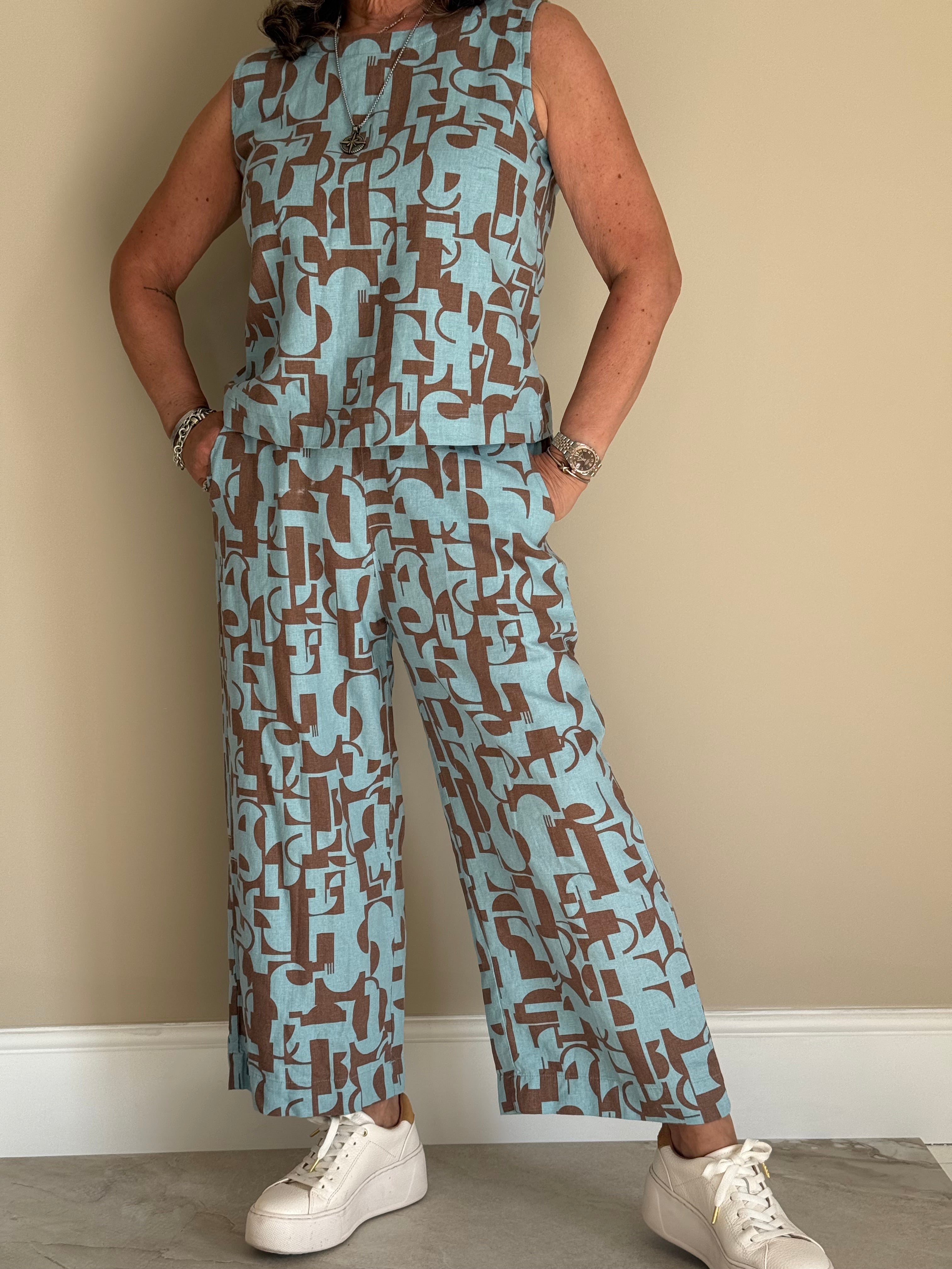 Teal Two Tone Linen Trousers