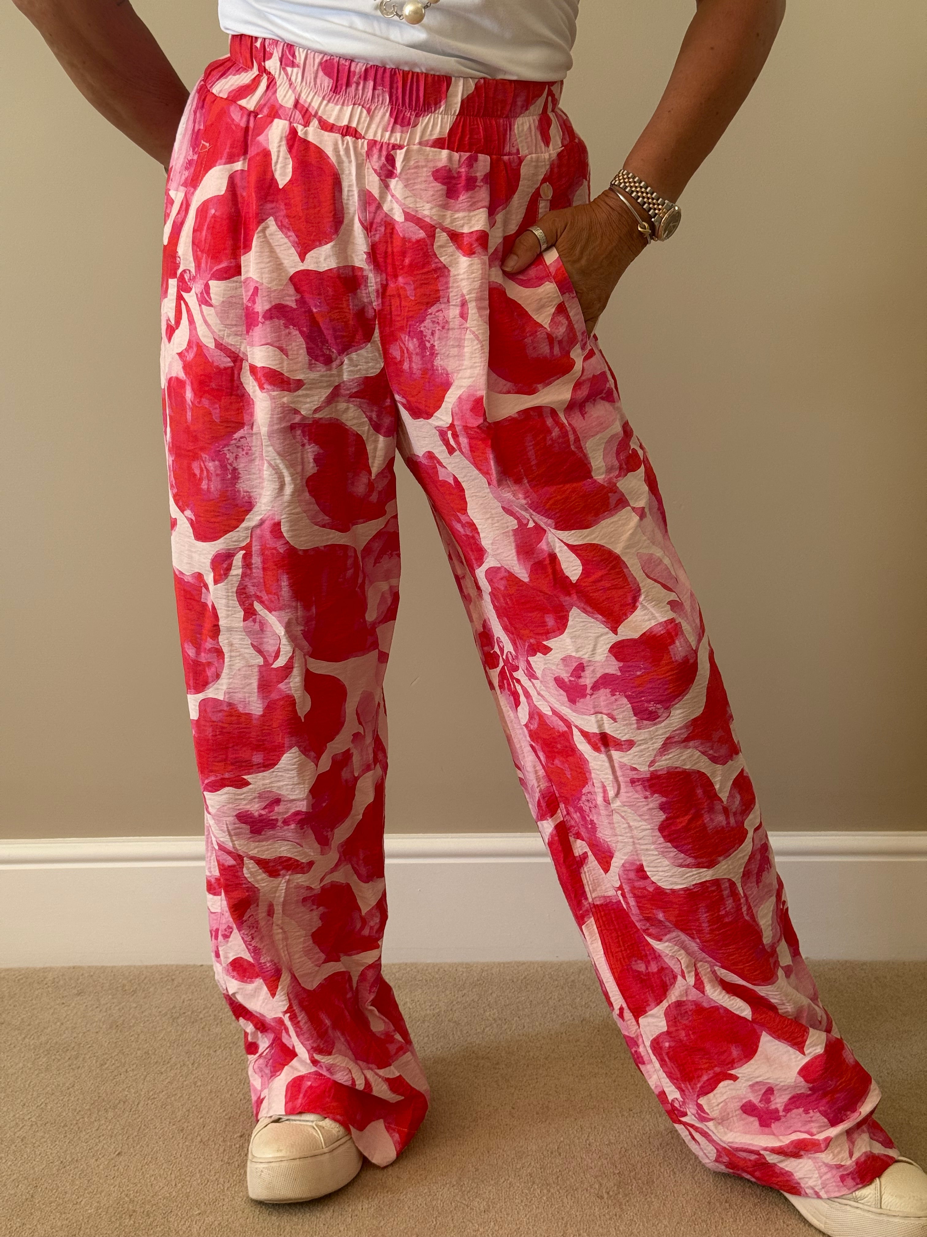 Pink and Red Wide Leg Trouser