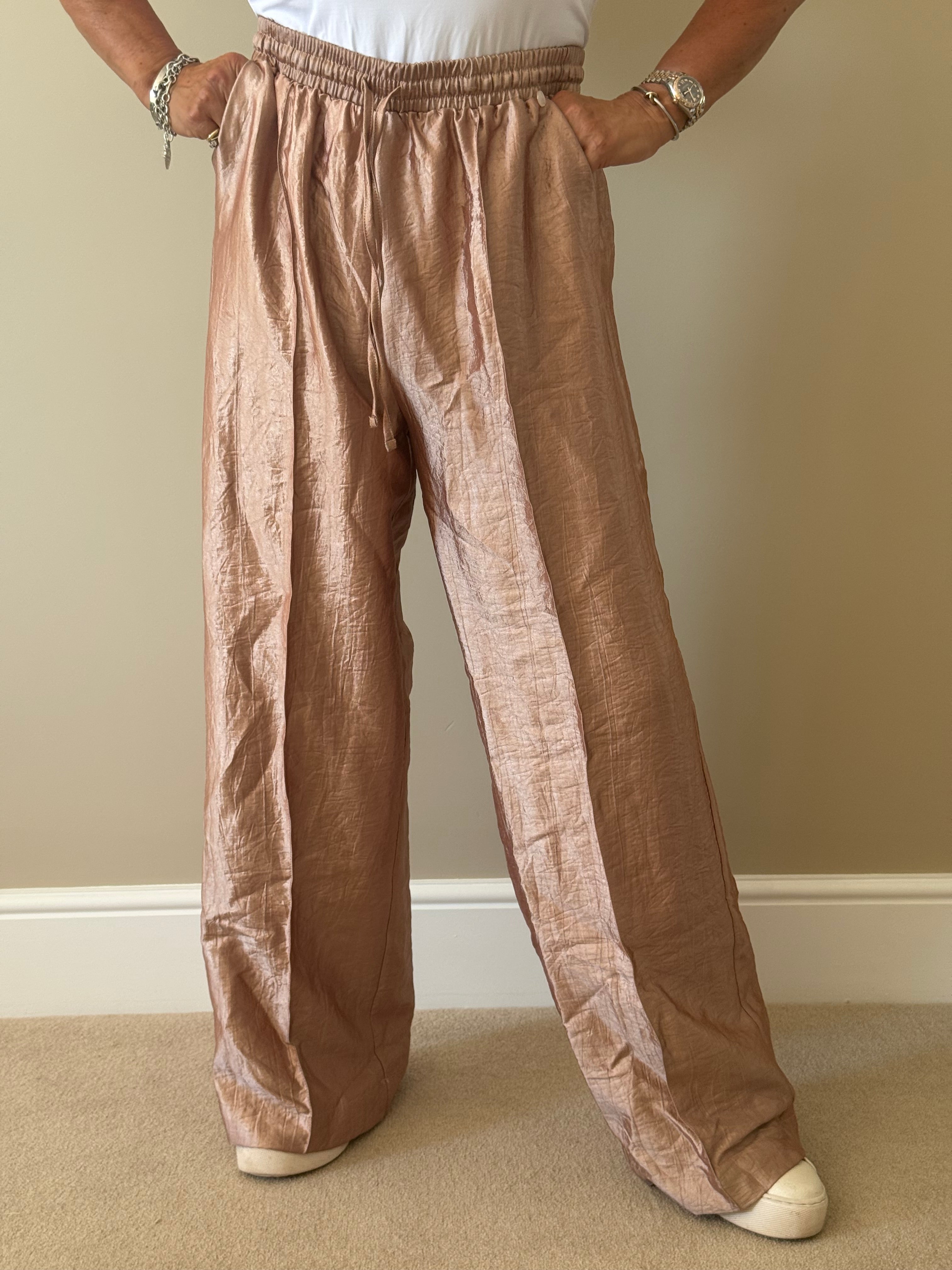 Pink Shimmer Wide Leg Trousers