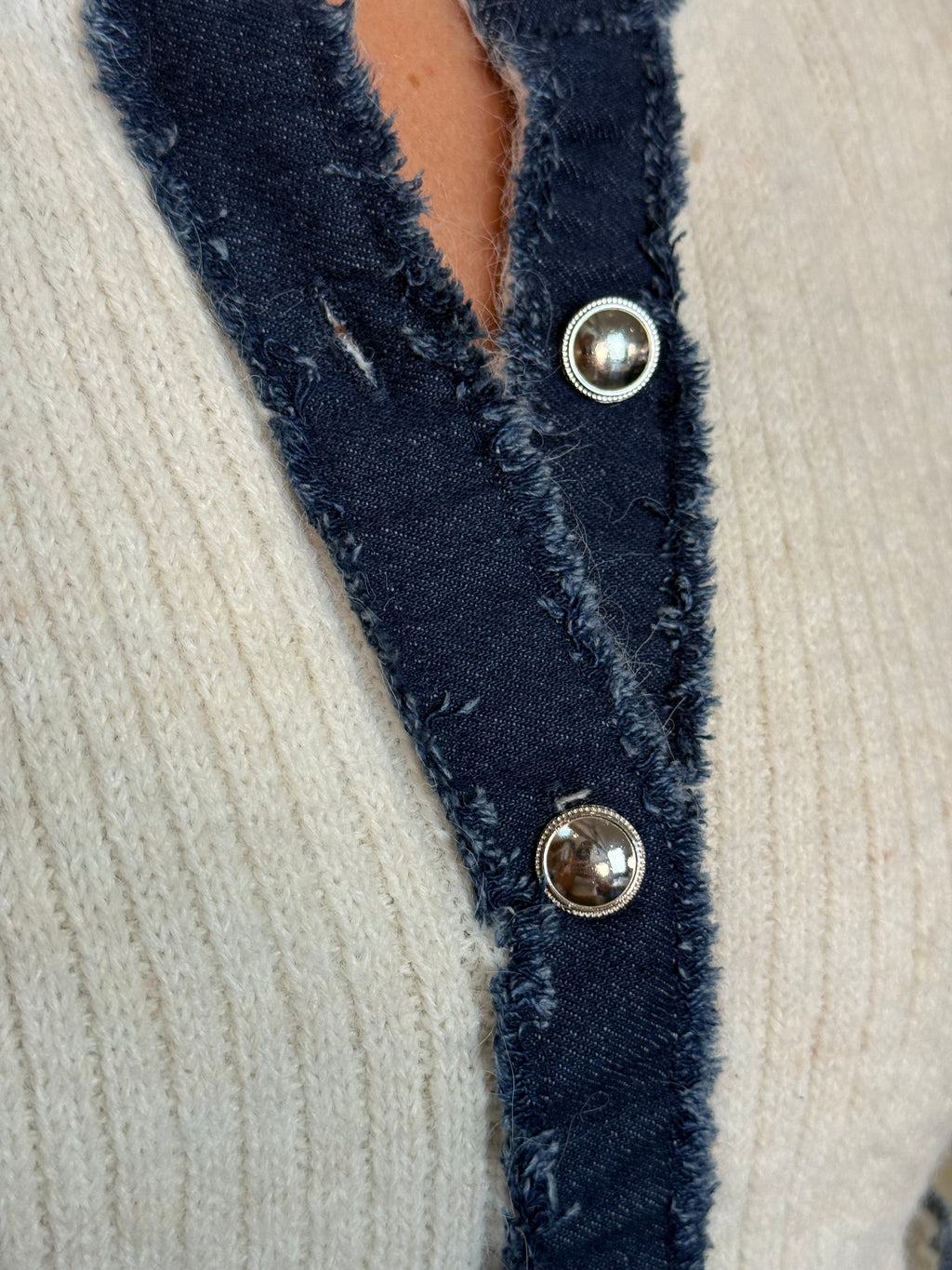 Cream & Denim Knit Cardigan