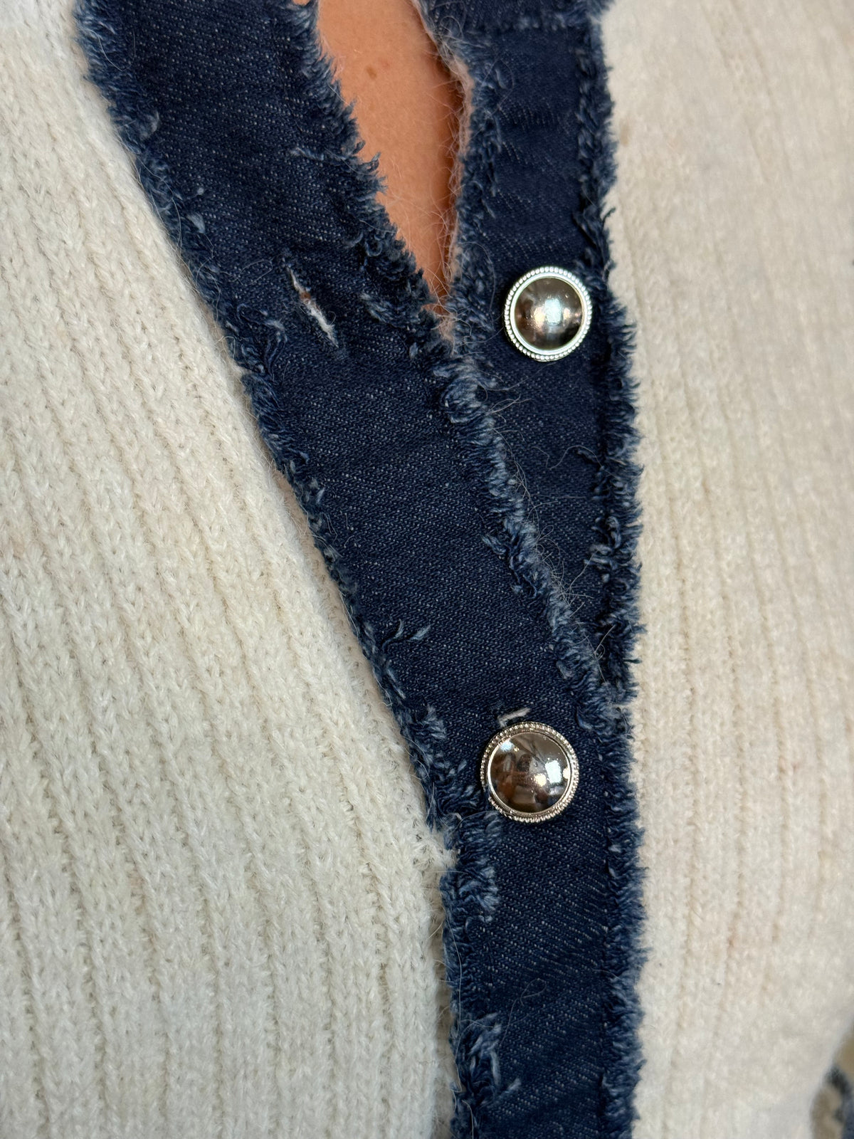 Cream & Denim Knit Cardigan