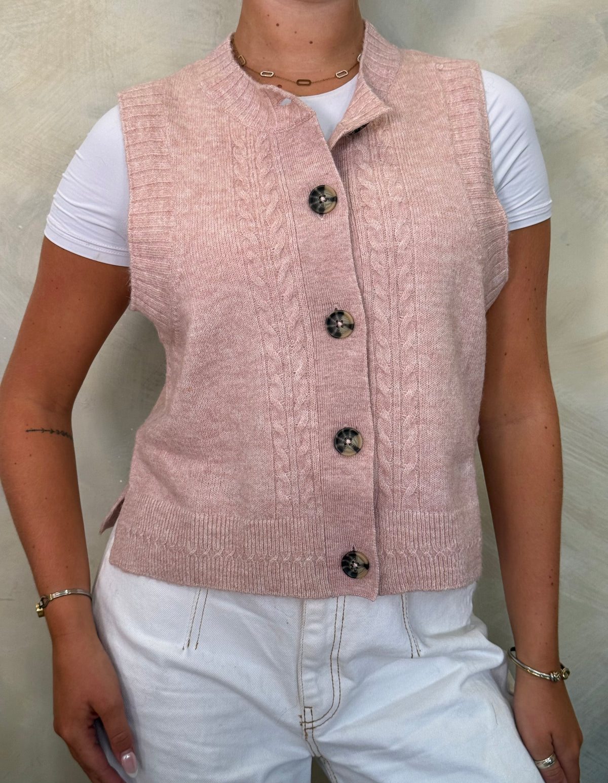 Soft Blush Knitted Button Vest