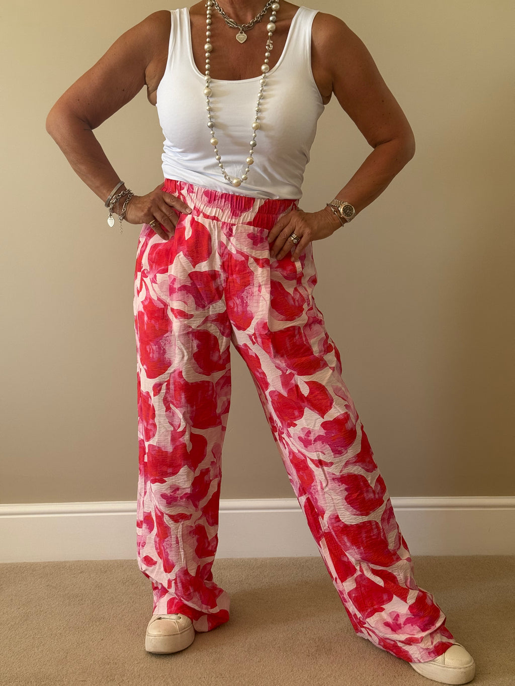 Pink and Red Wide Leg Trouser