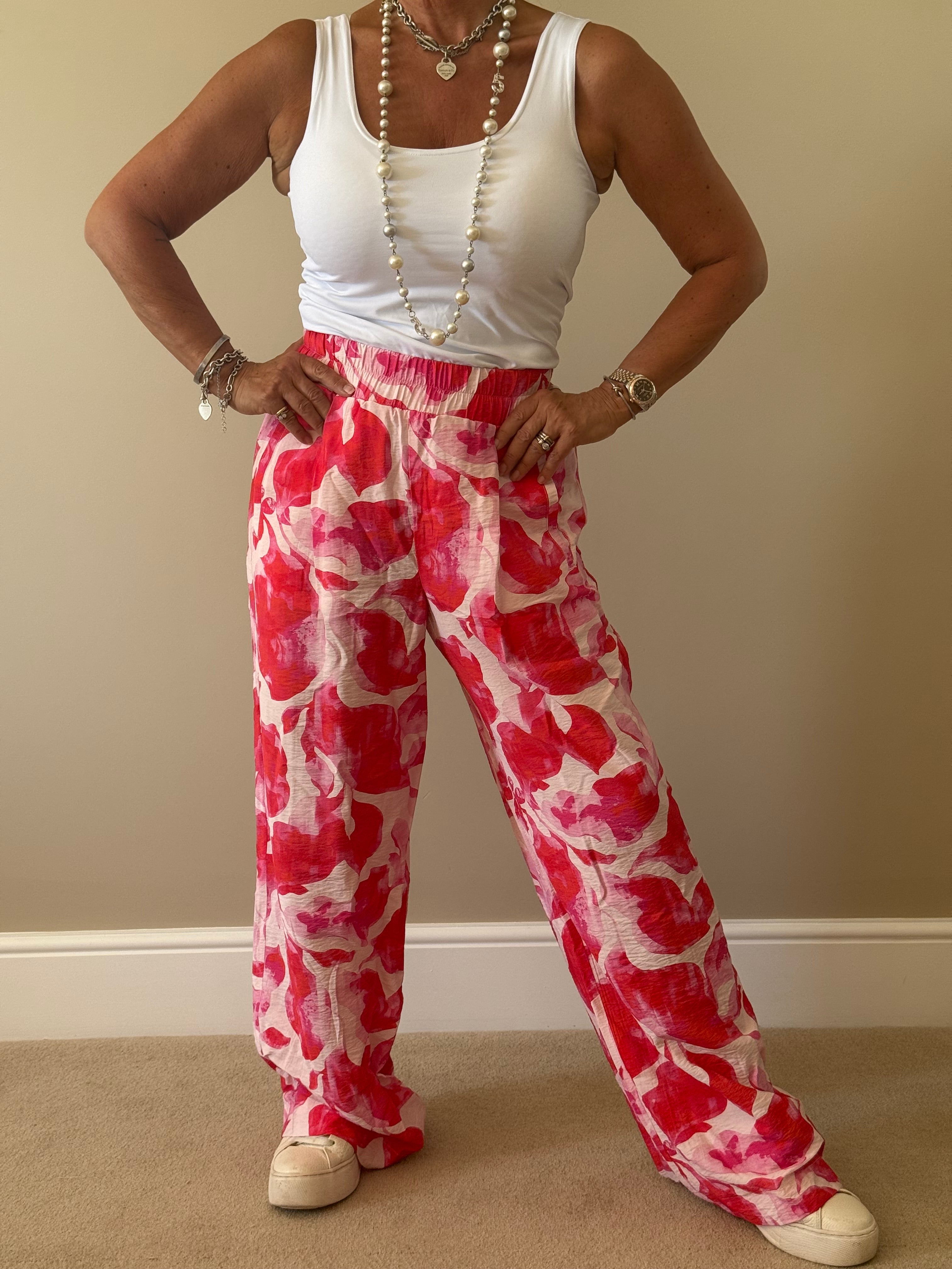 Pink and Red Wide Leg Trouser