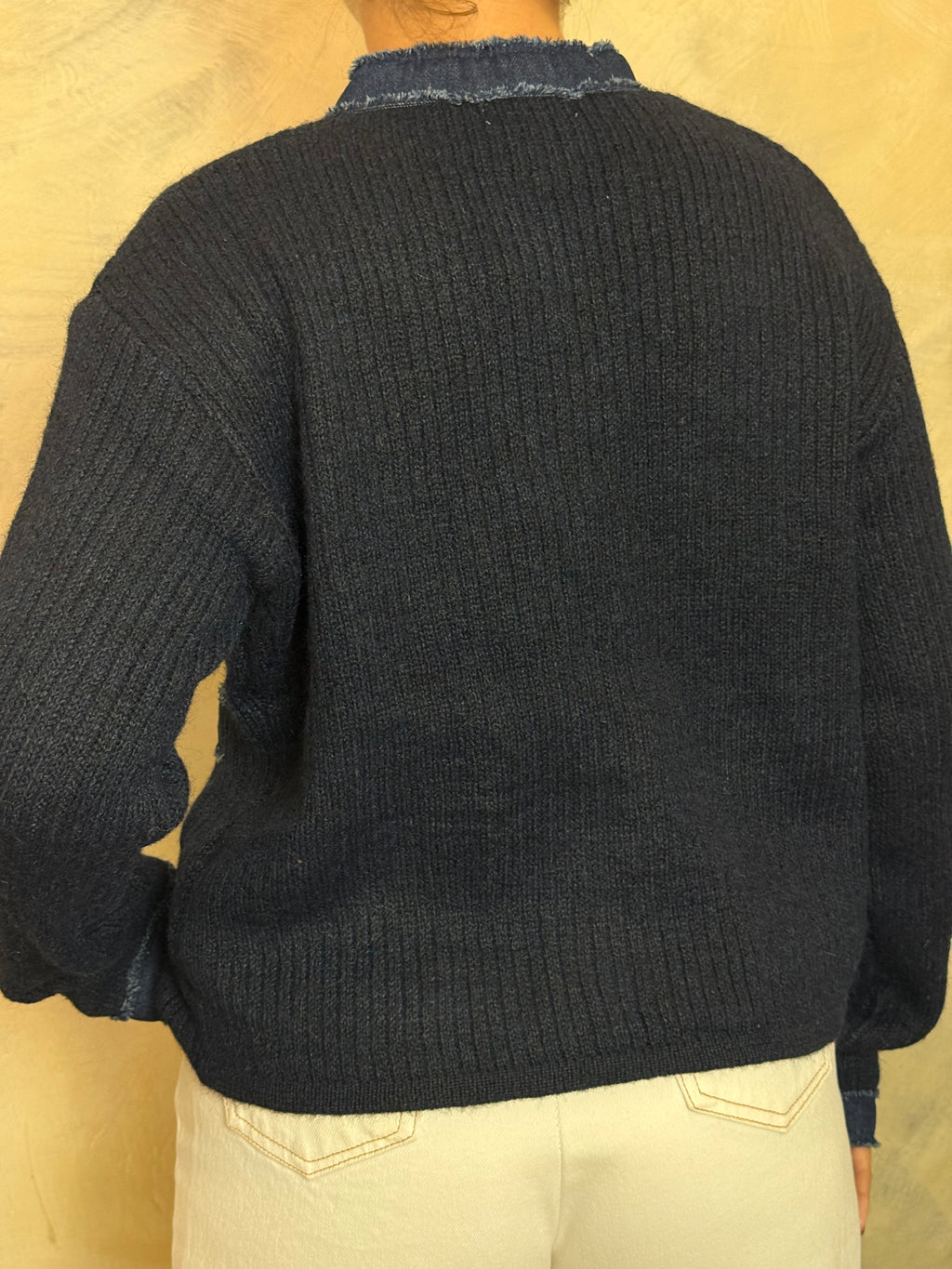 Navy Knit Denim Cardigan