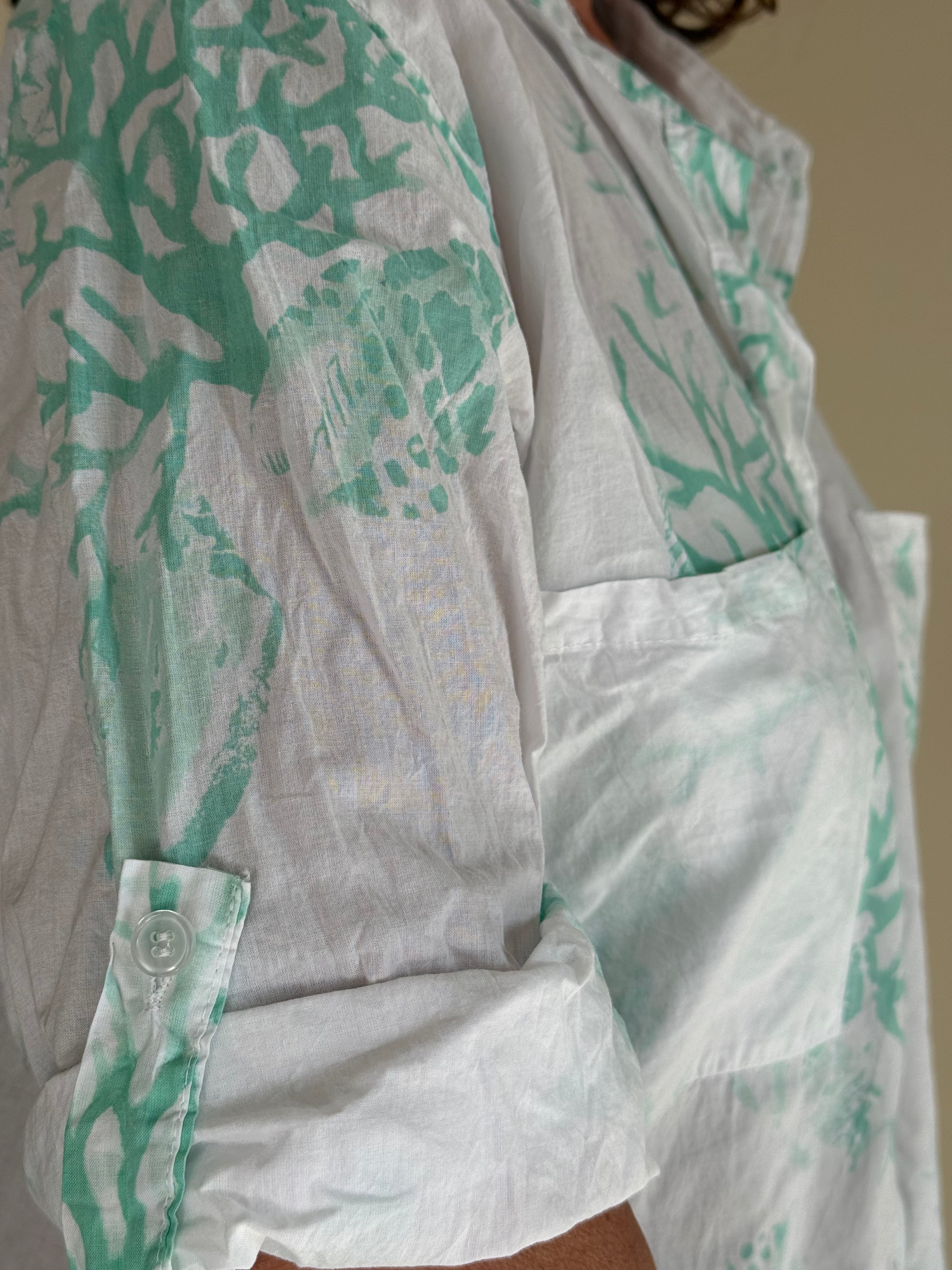 Mint Green Coral Print Linen Dress
