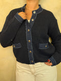 Navy Knit Denim Cardigan