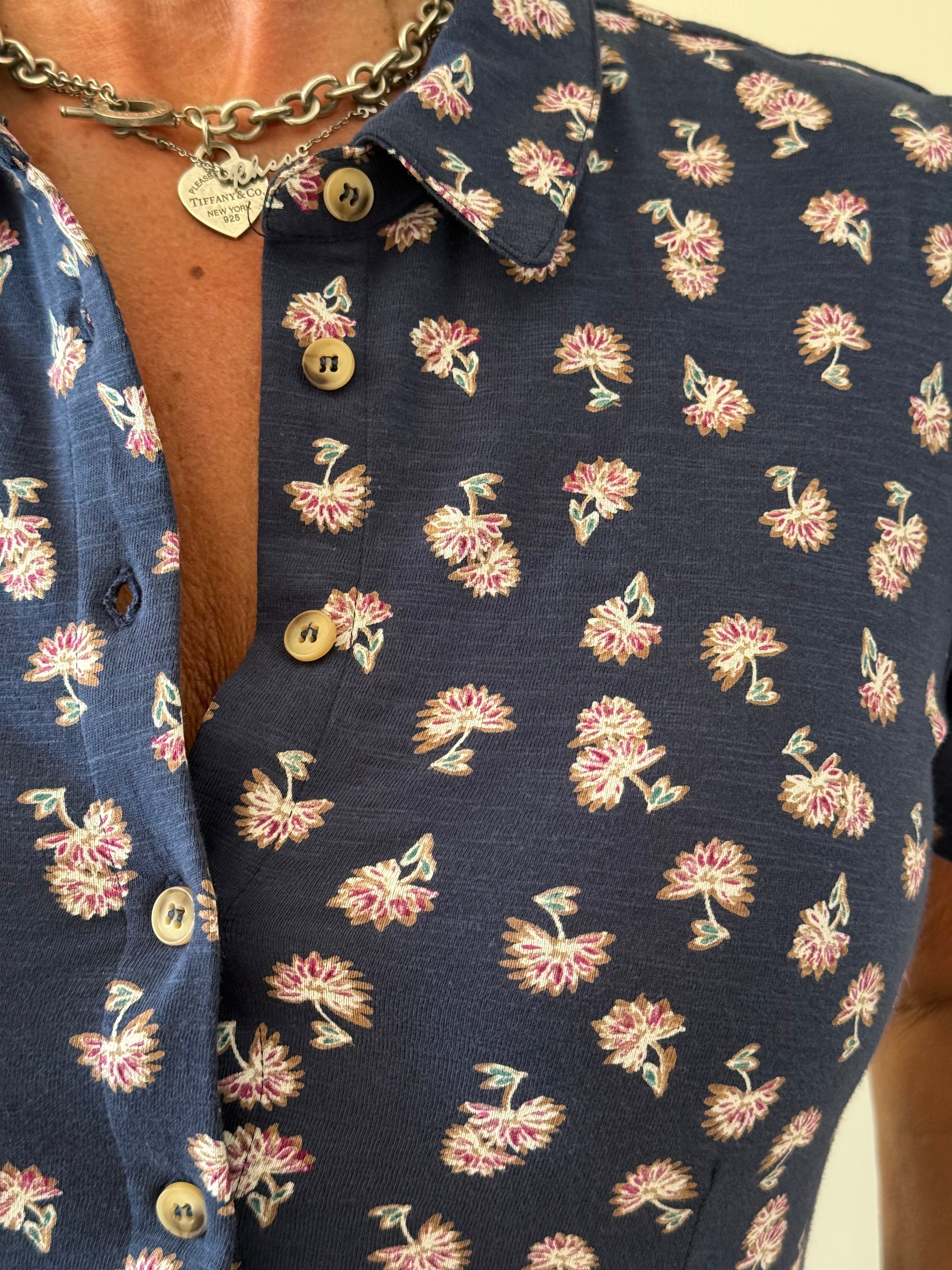 Navy Floral Print Midi Dress