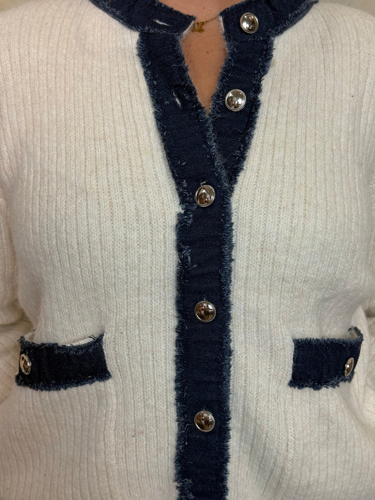 Cream & Denim Knit Cardigan