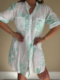 Mint Green Coral Print Linen Dress