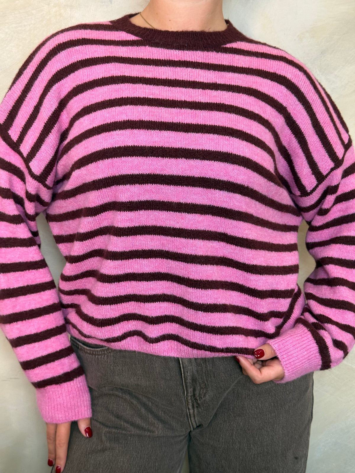 Pink & Burgundy Striped Jumper