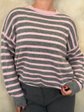 Pink & Grey Striped Knitted Jumper