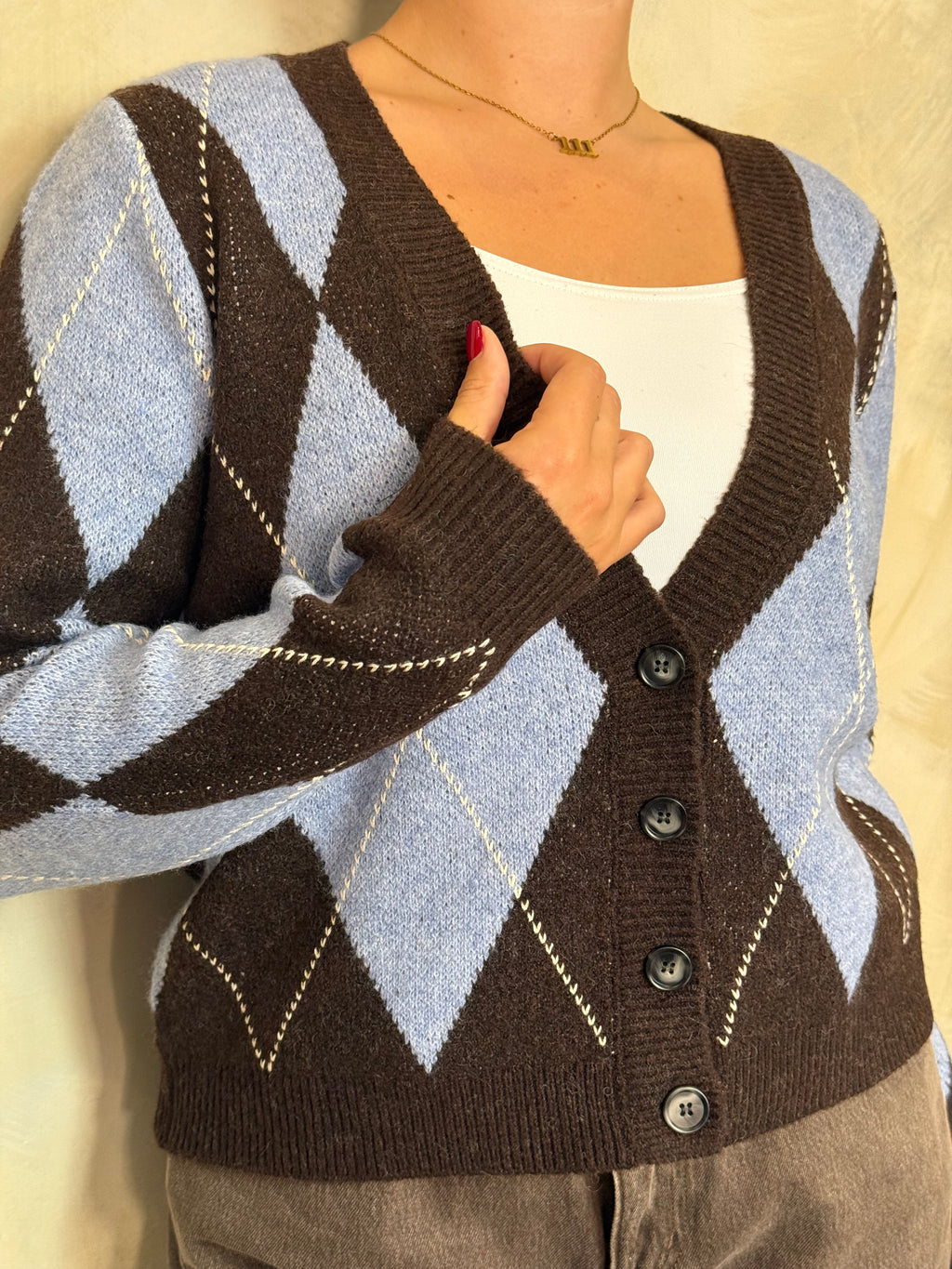 Brown & Blue Argyle Cardigan