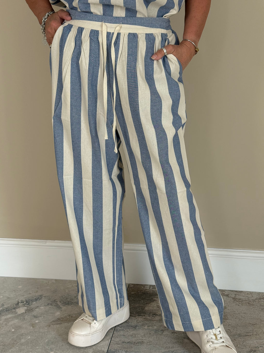 Blue Striped Wide Leg Trousers