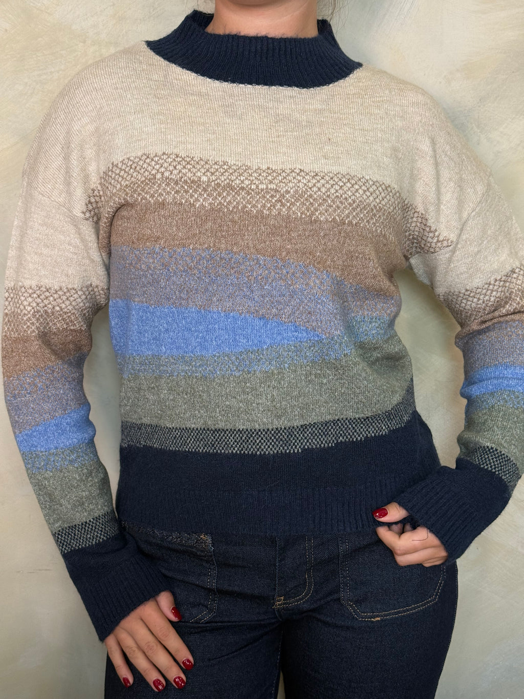 Blue & Navy Colour Block Knit Jumper