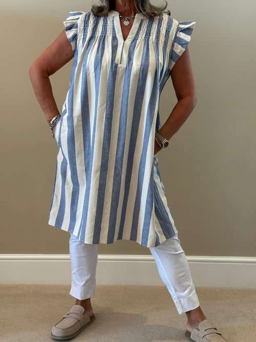 Blue Striped Midi Dress