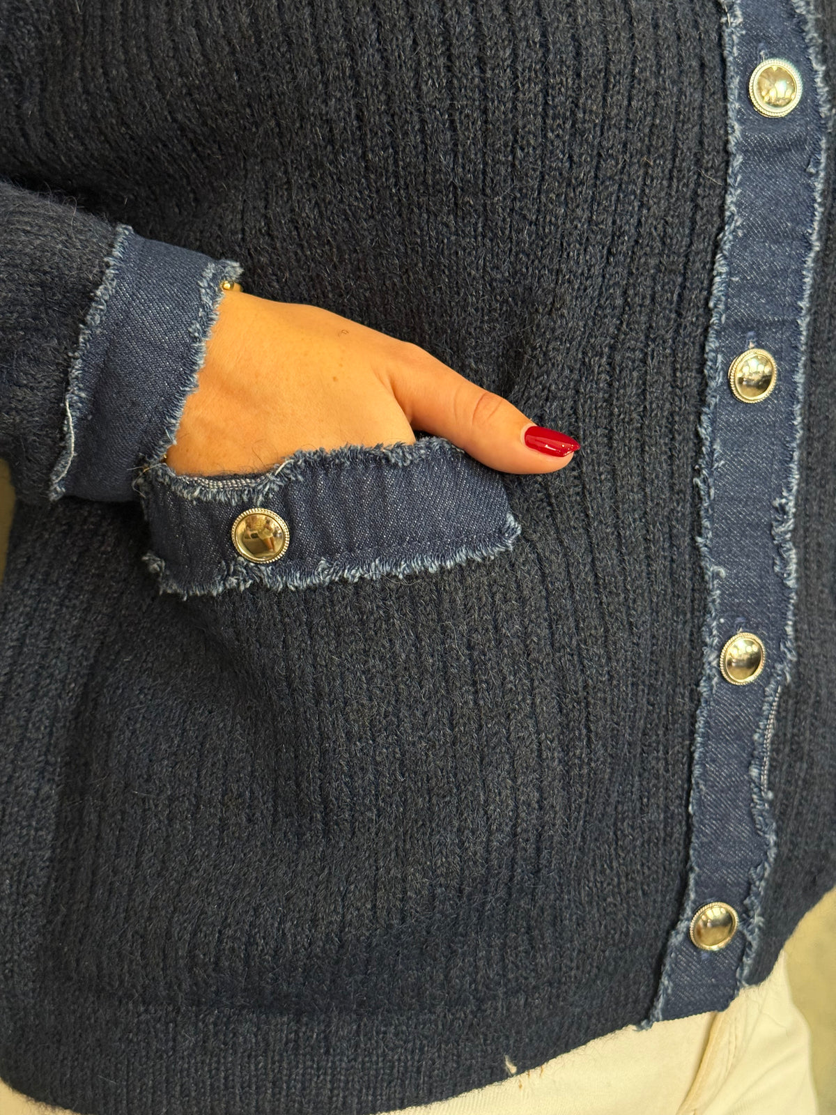 Navy Knit Denim Cardigan