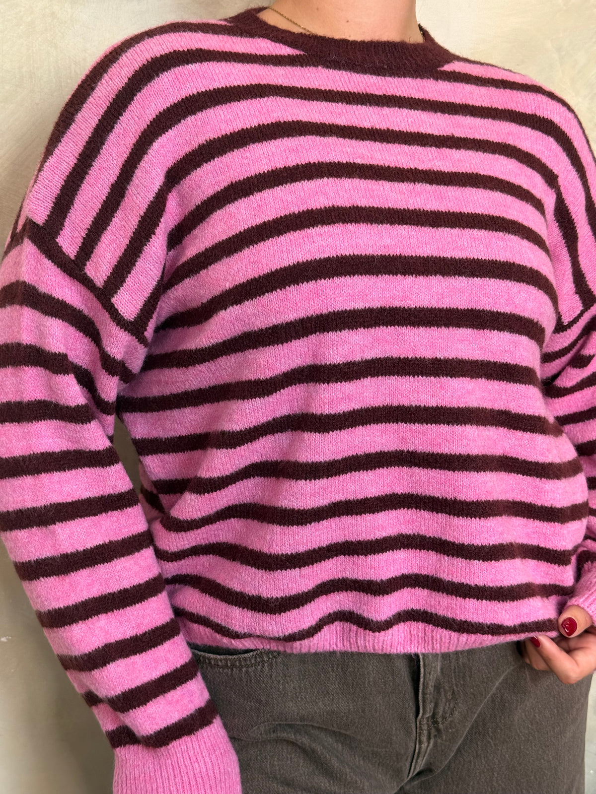 Pink & Burgundy Striped Jumper
