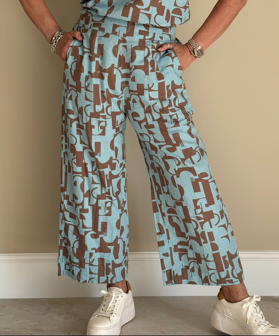 Teal Two Tone Linen Trousers