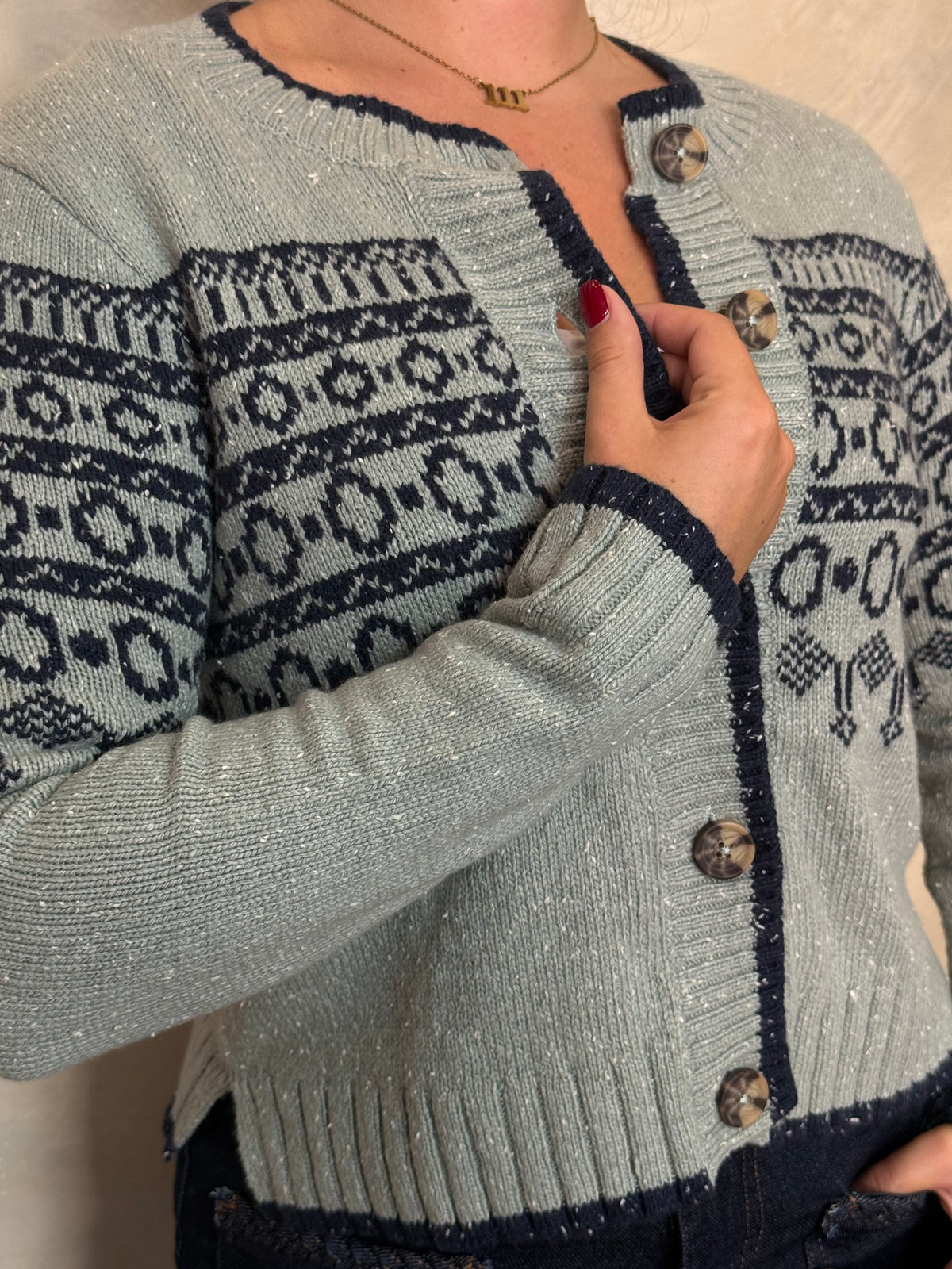 Sage Fair Isle Knitted Cardigan