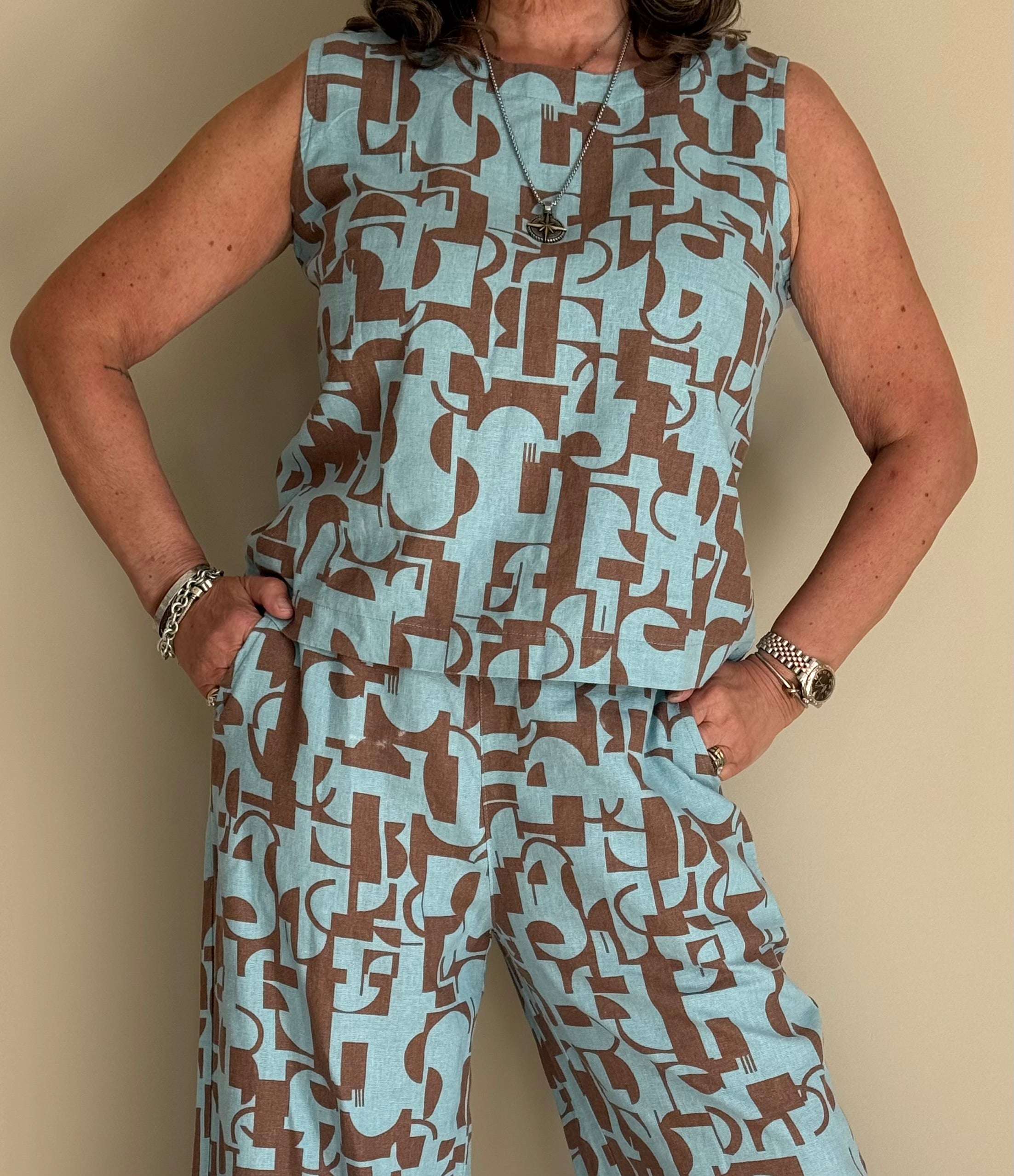Teal Two Tone Linen Top