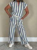 Blue Striped Wide Leg Trousers