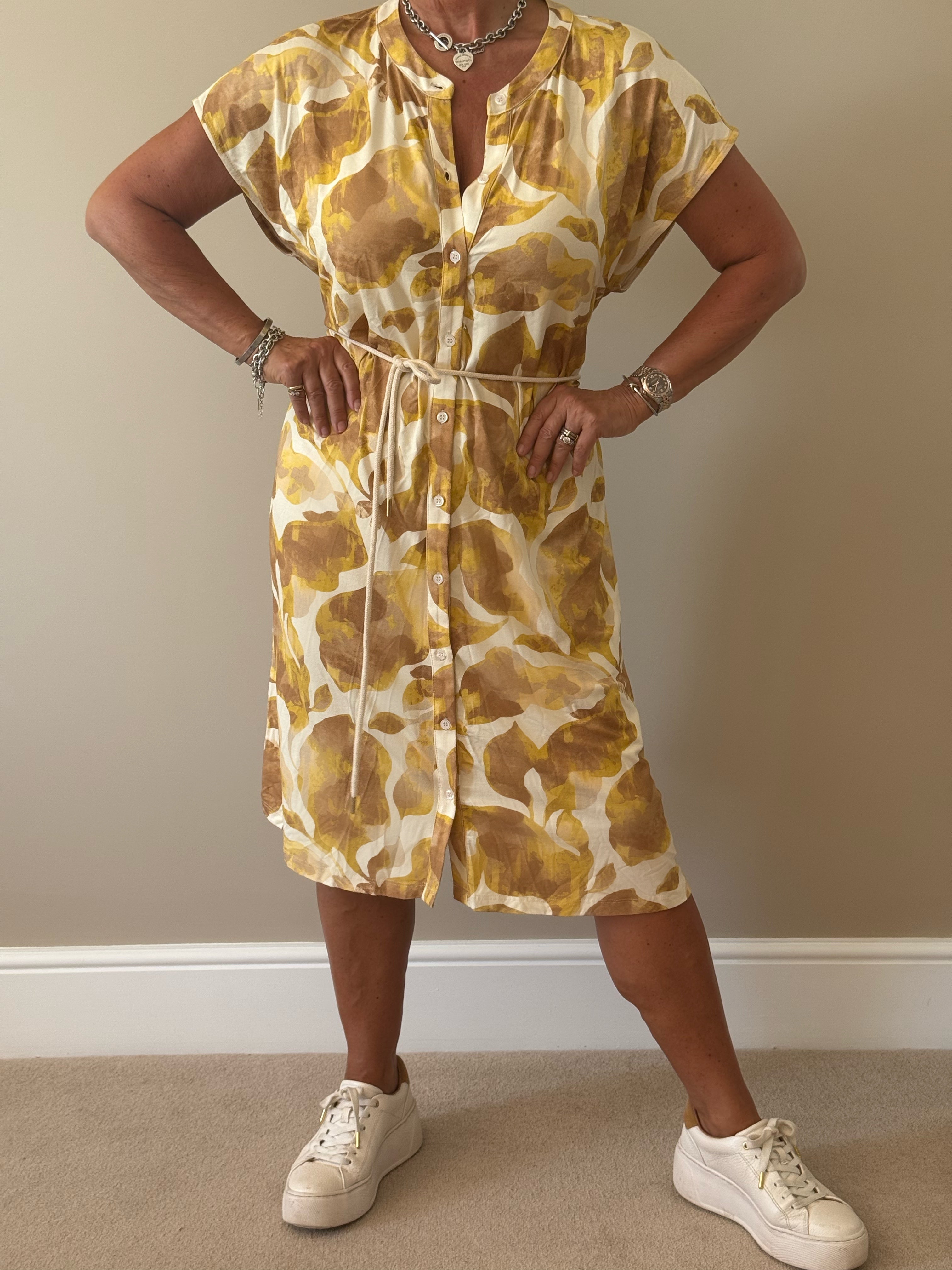 Yellow Floral Print Midi Dress