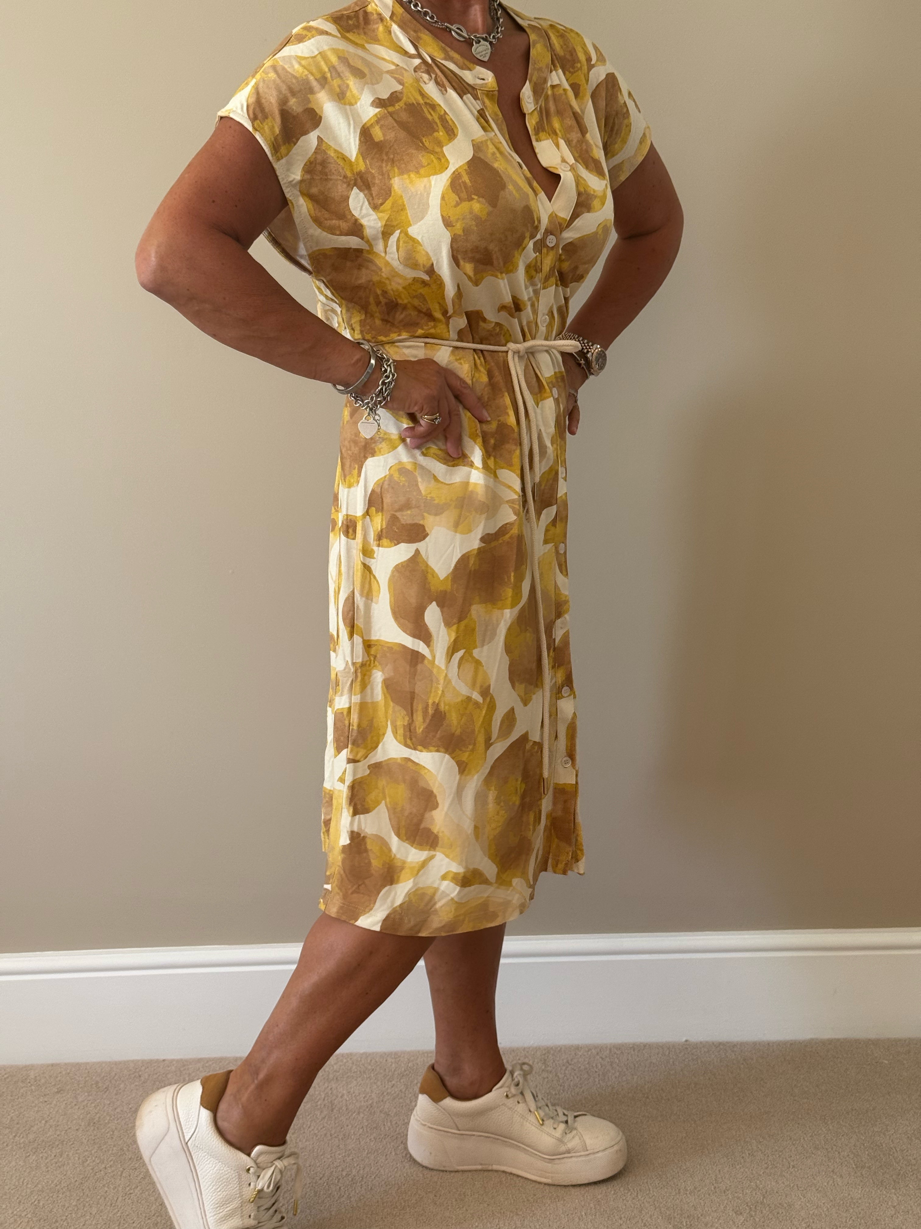 Yellow Floral Print Midi Dress
